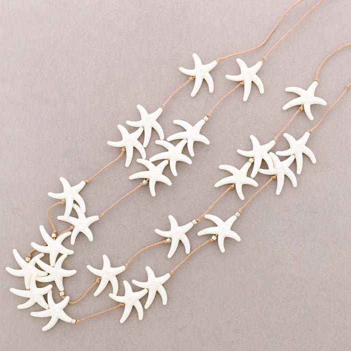 Colar Longo Contas Estrelas do Mar Resina