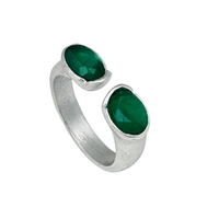 Anel duplo cristal aberto aliança prata 10µ SW esmeralda