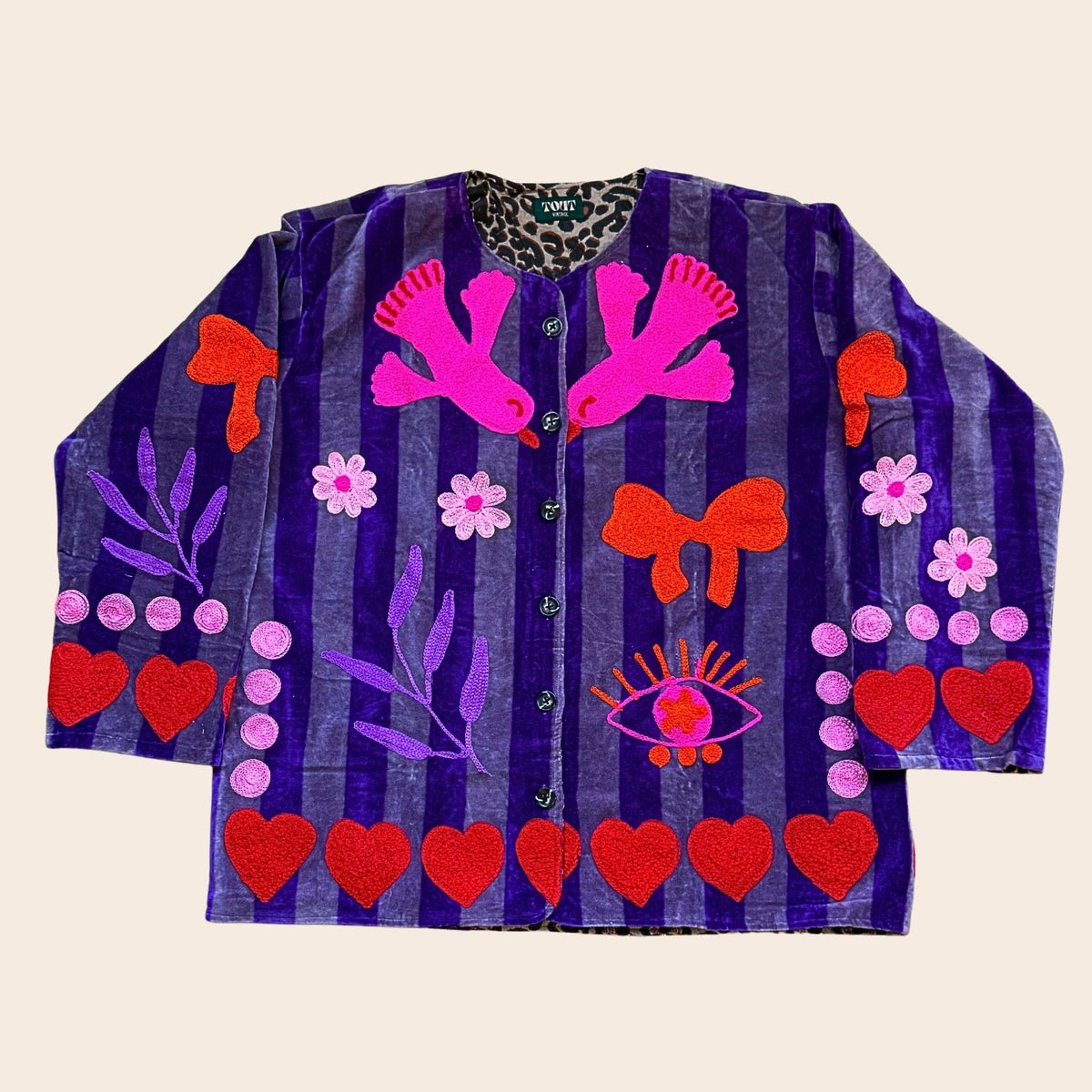 TOUT - Casaco Pássaros em Veludo Roxo com Riscas