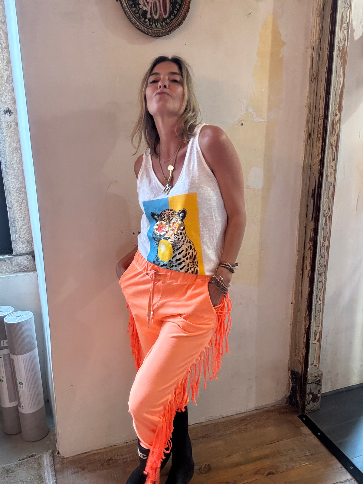 Fringe Néon   | calças