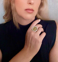 Anel moeda mix vintage prata banhado 10µ e dourado-latão