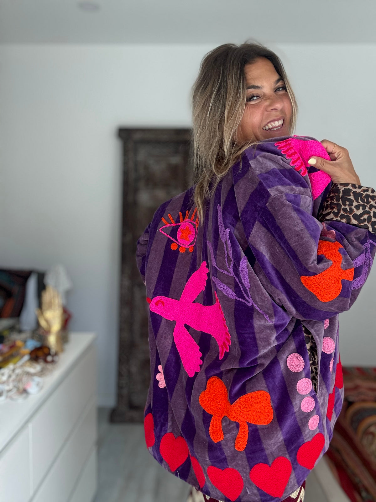 TOUT - Casaco Pássaros em Veludo Roxo com Riscas