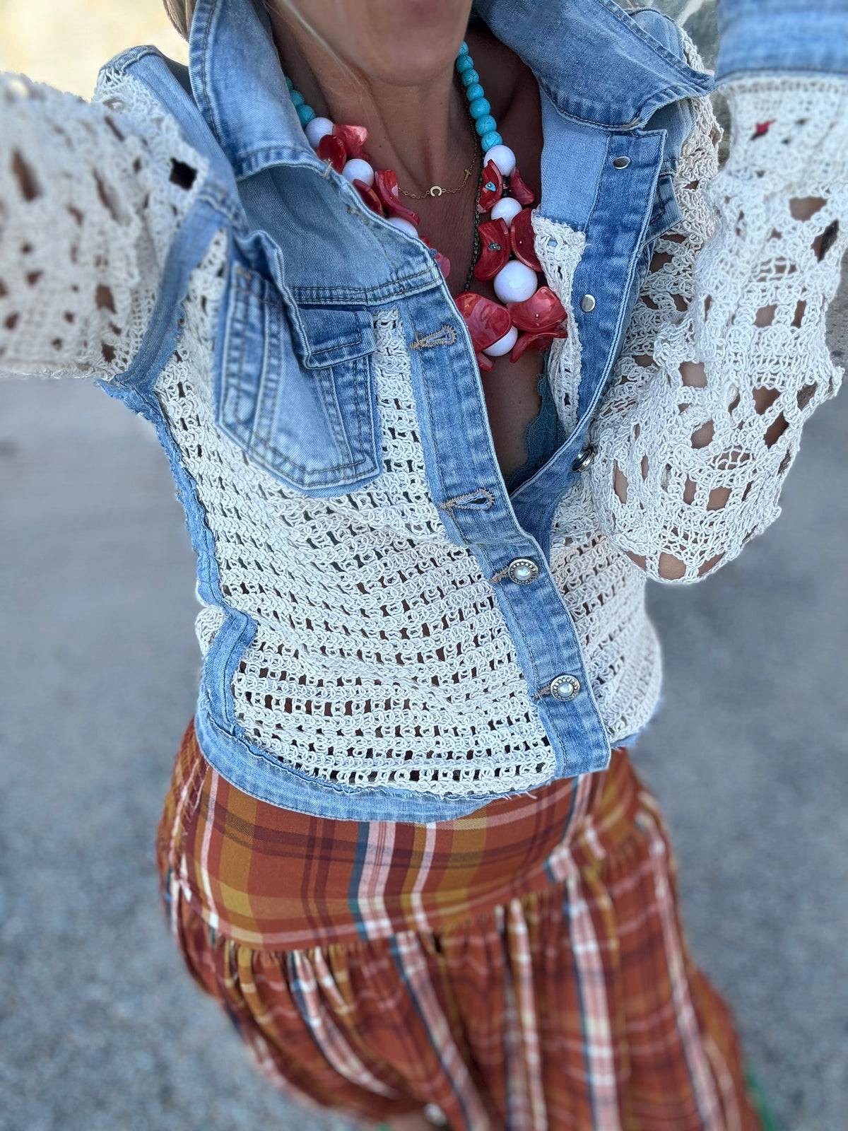 Croché denim| casaco