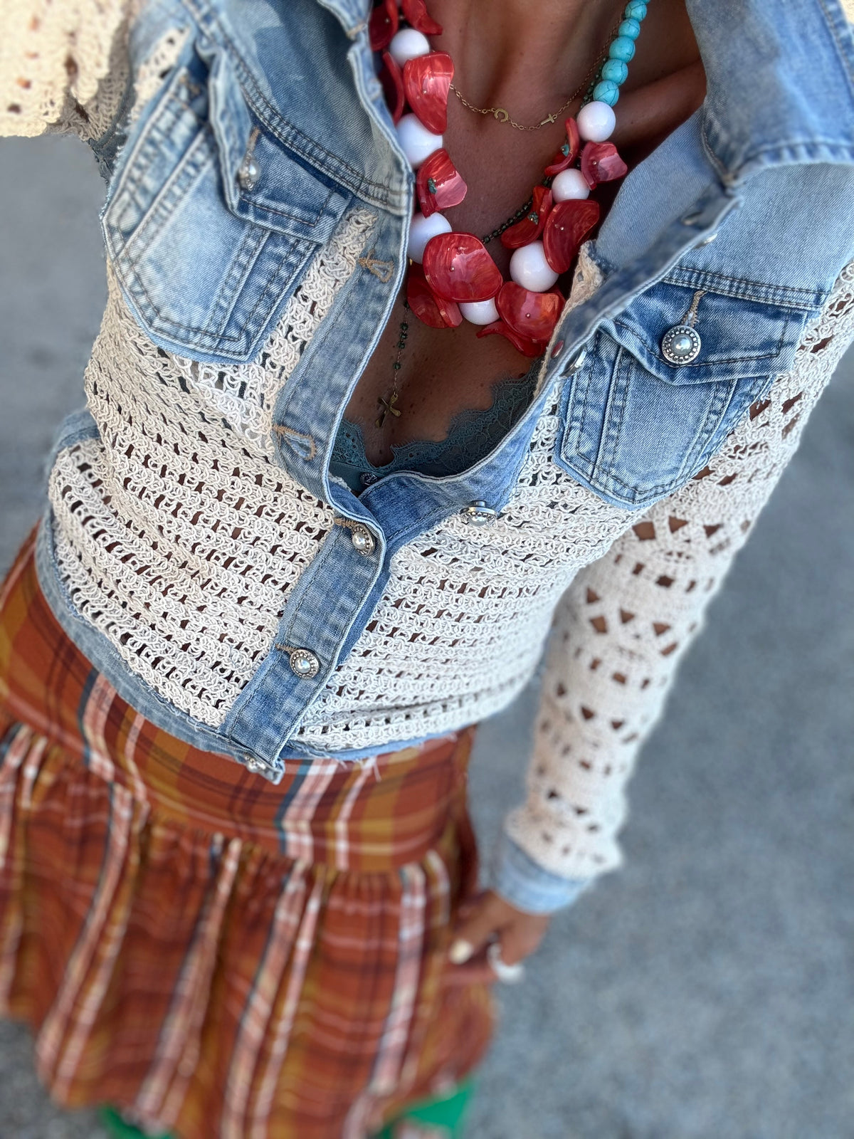 Croché denim| casaco