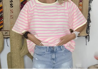 T- shirt Oversized riscas Rosa Neon