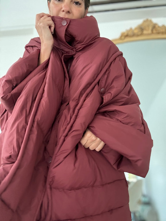 burgundy | Blusão plumas oversized Curto