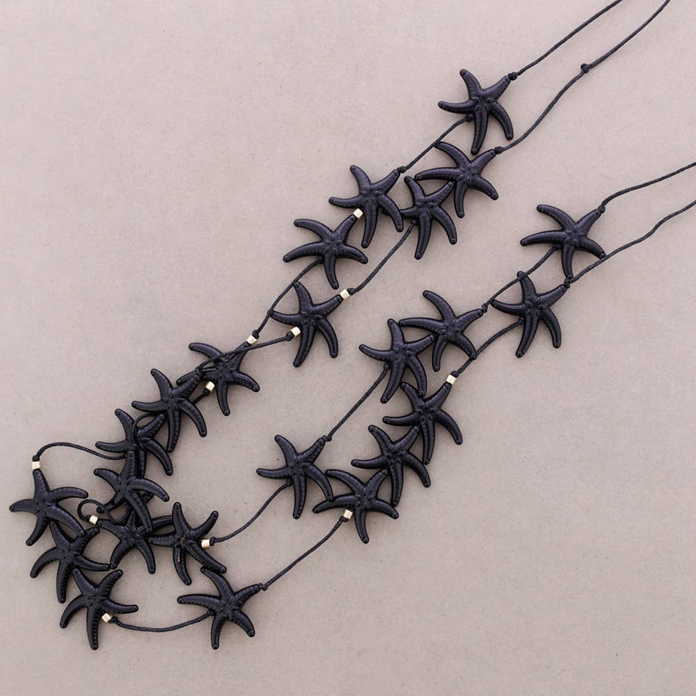 Colar Longo Contas Estrelas do Mar Resina
