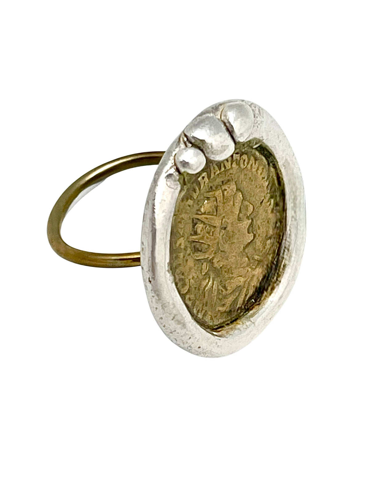 Anel moeda mix vintage prata banhado 10µ e dourado-latão